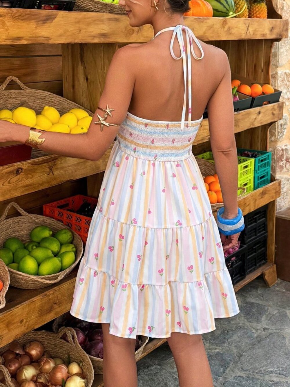 Multicolor Boho Women's Casual Sleeveless V-Neck A-Line Short Dress - Picture 2 of 5